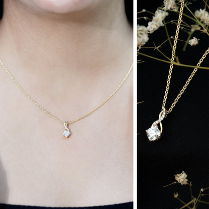 Certified 1.2 Carat Cushion Cut Moissanite Infinity Necklace with Silver Chain