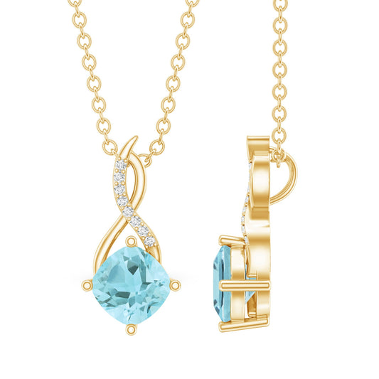 0.5 CT Cushion Cut Sky Blue Topaz Infinity Necklace with Silver Chain