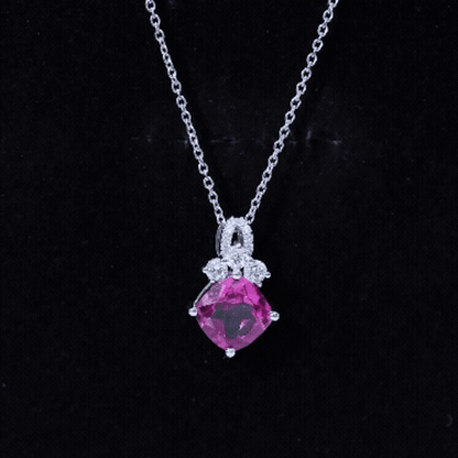 Certified 4.5 Carat Lab Created Pink Sapphire Bridal Necklace with Chain