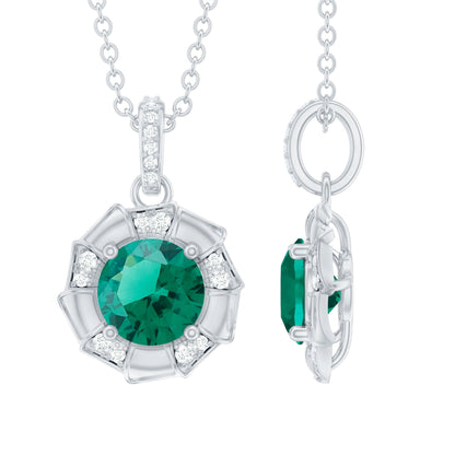 Lab Grown Emerald Moissanite Vintage Inspired Necklace with Chain