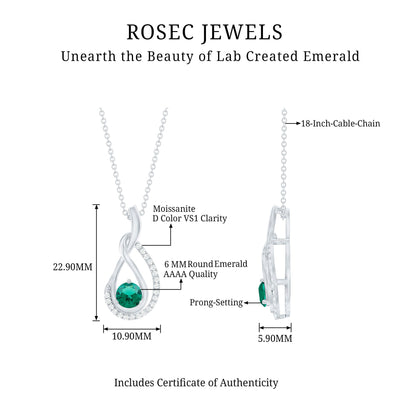 Certified Lab Grown Emerald and Moissanite Teardrop Necklace in Silver