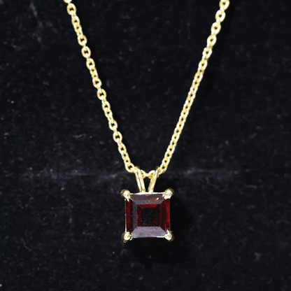 Solitaire 1.4 Carat Garnet Princess Cut Pendant Necklace with Chain