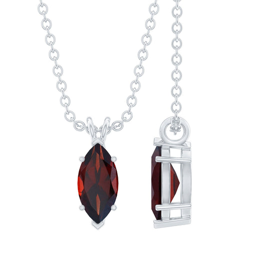 Real 0.75 Carat Garnet Marquise Necklace with Chain Rosec Jewels
