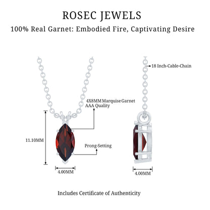 Real 0.75 Carat Garnet Marquise Necklace with Chain