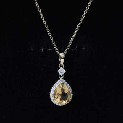 Certified 2 Carat Citrine Teardrop Pendant Necklace with Diamond Halo
