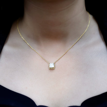 2 Carat Princess Cut Moissanite Solitaire Necklace with Rope Frame