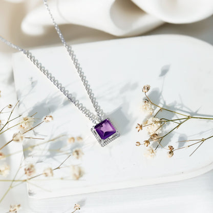 Princess Cut 1.5 Carat Amethyst Solitaire Necklace in Sterling Silver