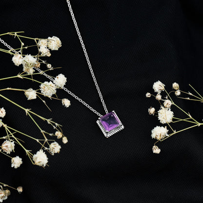 Princess Cut 1.5 Carat Amethyst Solitaire Necklace in Sterling Silver