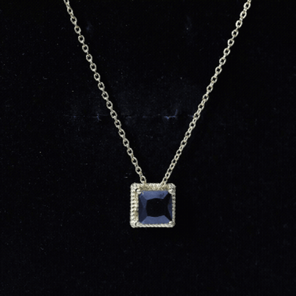 3 Carat Princess Cut Lab Created Black Diamond Necklace with Silver Chain
