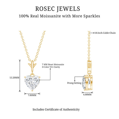 1.5 Carat Heart Shaped Moissanite Pendant With Gold Plated Silver Chain