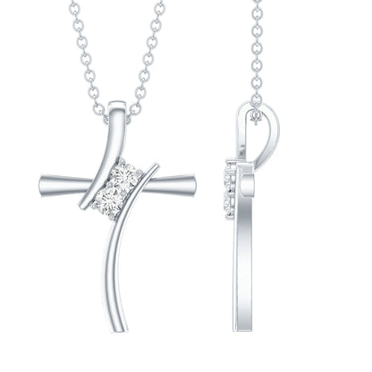 Certified Moissanite Cross Pendant Necklace in sterling Silver