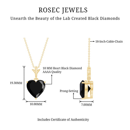 3.5 Carat Solitaire Lab Created Black Diamond Heart Necklace with Silver Chain