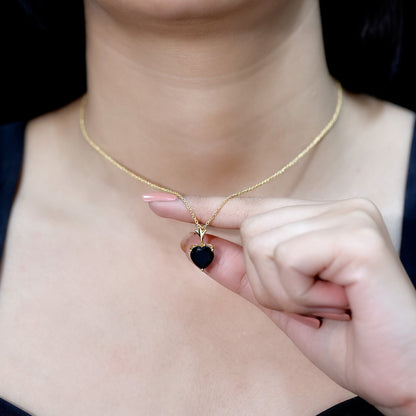 3.5 Carat Solitaire Lab Created Black Diamond Heart Necklace with Silver Chain