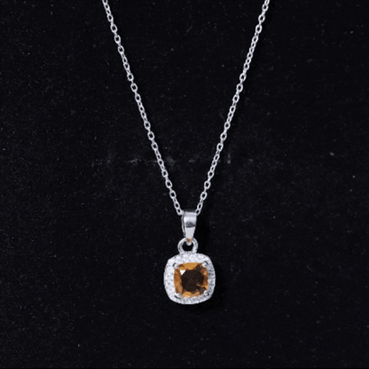 Cushion Cut 1 Carat Citrine Pendant Necklace with Moissanite Halo