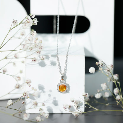 Cushion Cut 1 Carat Citrine Pendant Necklace with Moissanite Halo