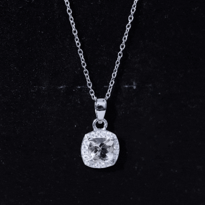 Natural Cushion Cut 1 Carat Morganite Necklace with Moissanite Halo