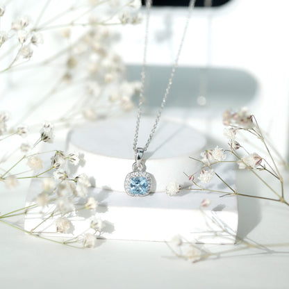 Natural Sky Blue Topaz Birthstone Necklace With Silver Chain