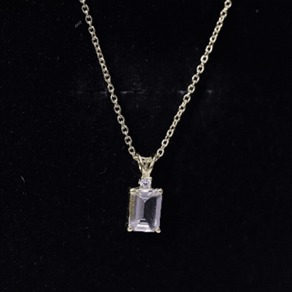 Certified 1.8 Carat Emerald Cut Morganite Solitaire Necklace with Silver Chain