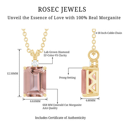 Certified 1.8 Carat Emerald Cut Morganite Solitaire Necklace with Silver Chain