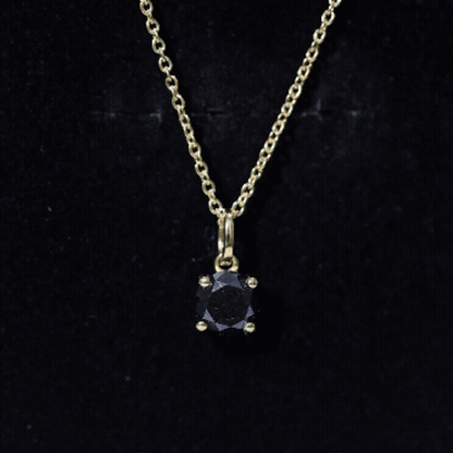 Natural 1.45 Carat Black Diamond Solitaire Necklace with Silver Chain