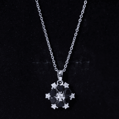 Heart Shaped Black Onyx Flower Pendant with Moissanite