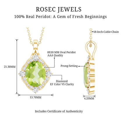 Real 2.5 Carat Peridot Vintage Pendant with Diamond Halo