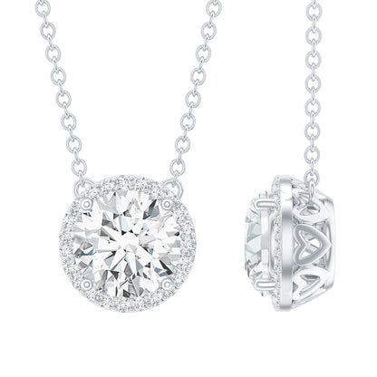 Certified Lab Created Diamond Halo Necklace For Bride