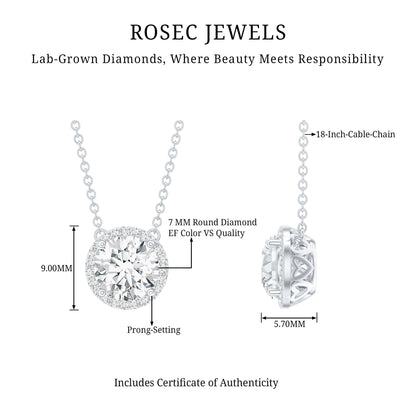 Certified Lab Created Diamond Halo Necklace For Bride