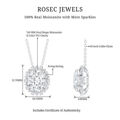 2 Carat Oval Moissanite Cocktail Necklace in 14K White Gold Plated Silver