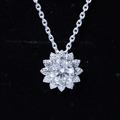 Certified 2 Carat Moissanite Sunflower Pendant Necklace with Silver Chain