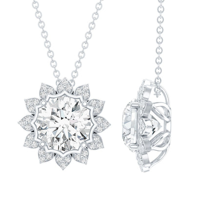 Certified 2 Carat Moissanite Sunflower Pendant Necklace with Silver Chain