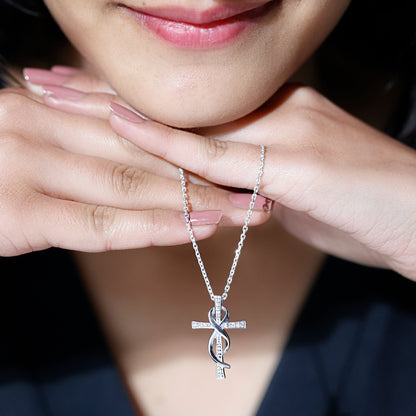 Pave Set Moissanite Cross Infinity Necklace with Silver Chain
