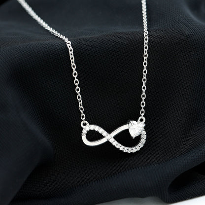 Certified Moissanite Heart Infinity Necklace in Silver