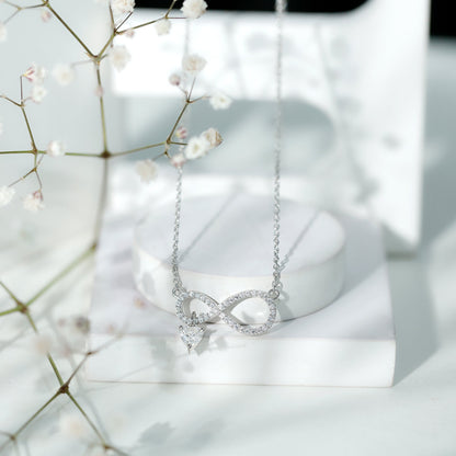 Sterling Silver Moissanite Infinity Necklace with Heart Charm