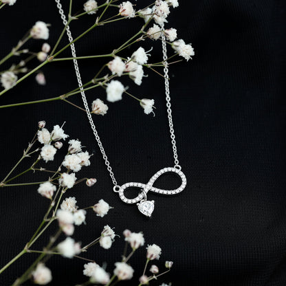 Sterling Silver Moissanite Infinity Necklace with Heart Charm