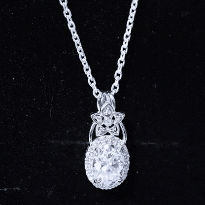 2 Carat Vintage Inspired Moissanite Halo Necklace in 14k Gold Plated Silver