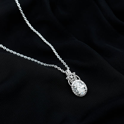 2 Carat Vintage Inspired Moissanite Halo Necklace in 14k Gold Plated Silver