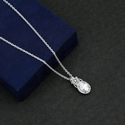2 Carat Vintage Inspired Moissanite Halo Necklace in 14k Gold Plated Silver