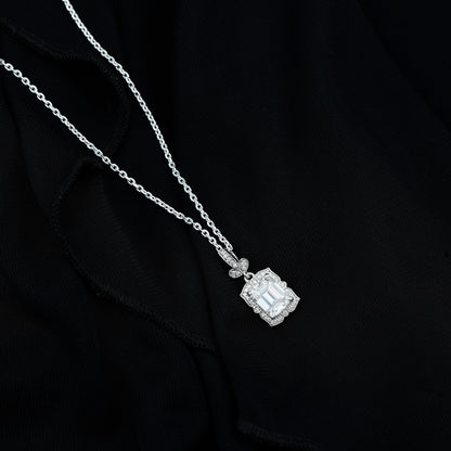 2.8 Carat Vintage Inspired Moissanite Emerald Cut Necklace With Silver Chain