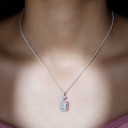 2.8 Carat Vintage Inspired Moissanite Emerald Cut Necklace With Silver Chain