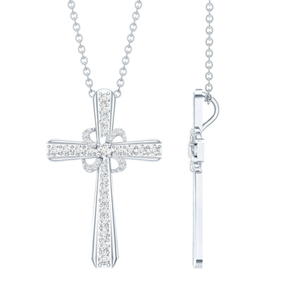Certified Moissanite Cross Pendant with Silver Chain