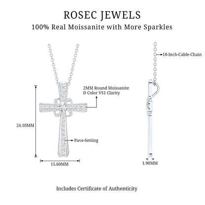 Certified Moissanite Cross Pendant with Silver Chain