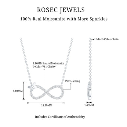 Certified Pave Set Moissanite Infinity Necklace with Butterfly