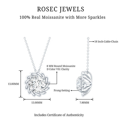 Certified 2 Carat Moissanite Solitaire Necklace with Silver Chain