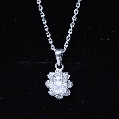 2 Carat Flower Inspired Moissanite Oval Necklace with Silver Chain