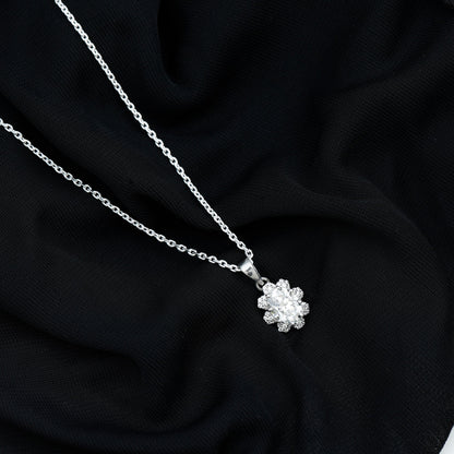 2 Carat Flower Inspired Moissanite Oval Necklace with Silver Chain