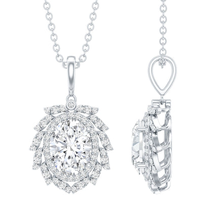 1.29 Carat Oval Shaped Moissanite Wedding Necklace With Silver Chain