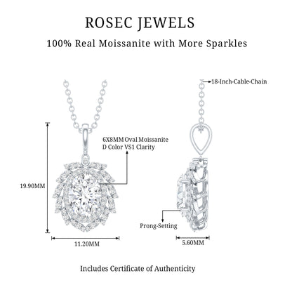 1.29 Carat Oval Shaped Moissanite Wedding Necklace With Silver Chain
