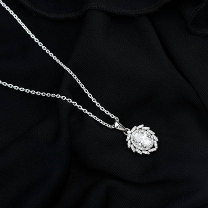 1.29 Carat Oval Shaped Moissanite Wedding Necklace With Silver Chain