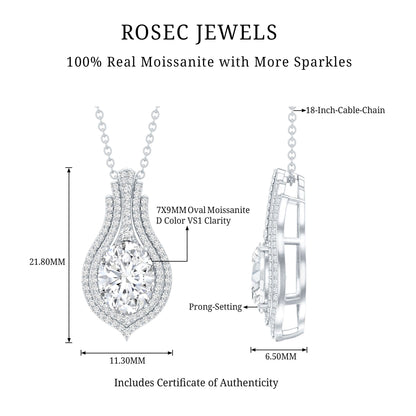 Certified 2 Carat Oval Moissanite Statement Wedding Necklace with Chain